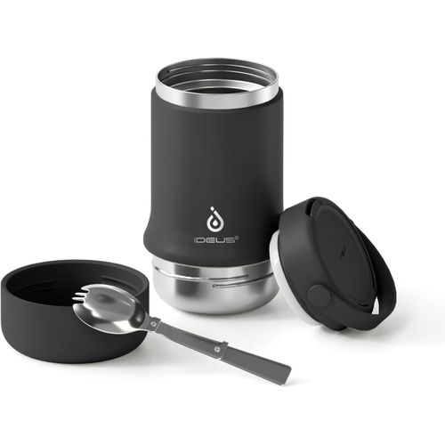Kgabery-20oz Double Paroi Acier Inoxydable Isolé Aliments Verre Avec Cuillère Pliable,Enfants Adultes Thermos Pour Aliments Chauds,Garder Chaud Et Frais (Noir)