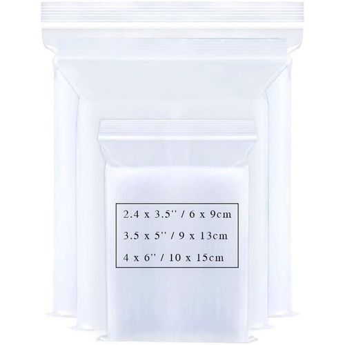 Kgabery-Sachets Refermables 3 Tailles 300 Pièces-Plastiques Zip 6x9/9x13/10x15cm-Transparents Pour Rangement De Bijoux,Aliments,Artisanat,Minéraux,Vitamines