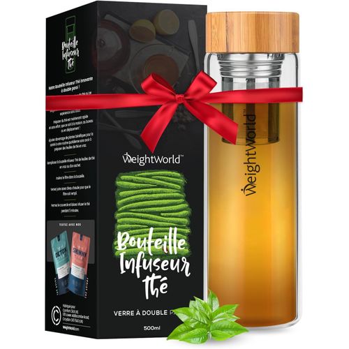 Kgabery-Bouteille Infuseur À Thé 500ml Bouteille Isotherme,Filtre Inox,Thermos Café En Verre Double Paroi,Infusion À Thé Froid&chaud Et Aux Fruits,Couvercle Bambou,Idée Cadeau Pour L'hiver,Sans Bpa