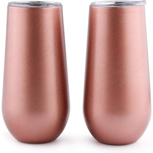 Kgabery-Flûte De Champagne Coupe À Champagne Lot De 2 Inox Double Paroi Isolé Verres À Vin Avec Couvercles 180ml Or Rose Cadeau Femme