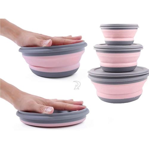 Kgabery-Bol Saladier Pliable Avec Couvercle Lot De 3 Récipient Alimentaire,Conteneur De Stockage Des Aliments Allant Au