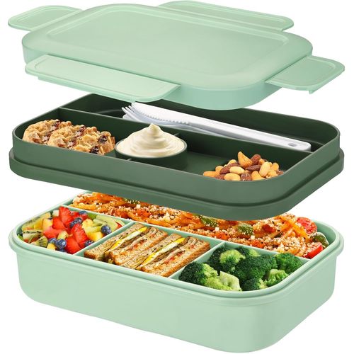 Kgabery-Lunch Box,2000ml Bento Lunch Box Enfant Adulte Avec 8 Compartiments,Boîte À Déjeuner,Boîte À Lunch,Boite Repas,Bento Étanche Sans Bpa,Boite Picnic,Anti-Fuite Lunchbox Avec Couverts (Vert)
