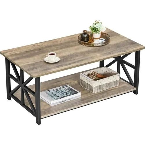 Greenforest Table Basse D'angle Ronde, 100 Cm Table Centrale Design Avec Étagère À 2 Niveaux X-Frame Design Pour Le Salon Home O15