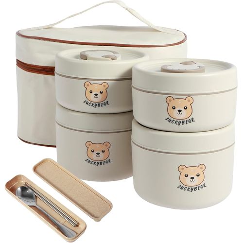 Kgabery-Lot De 3/4 Boîtes À Bento Empilables Pour Adultes-Boîte À Déjeuner Isotherme Portable Et Étanche Avec Baguettes,Cuillère-Sac Isotherme En Acier Inoxydable Pour Enfants Et Adultes (4 Boîtes)
