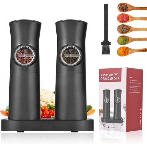 KGABERY-Moulin À Poivre Electrique,2Pcs Poivrier Electrique Avec Double Base De Charge Poivrier Led,Moulin À Café Électrique Céramique Réglable