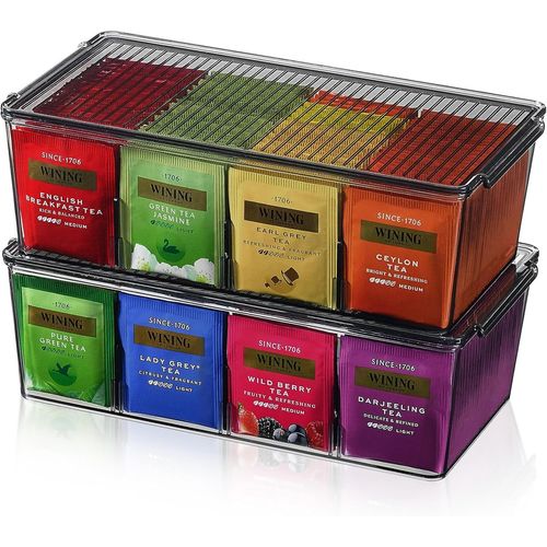 Kgabery-Boite A The 2 Pièces,Boîte De Rangement En Plastique,Boite Rangement The 8 Compartiments,Boîtes Et Coffrets À Thé Et Café,Boite Epice Pour Cuisine,Comptoirs,Noir