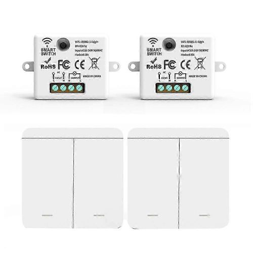 2PCS 2Gang Panel Switch LED Télécommande - Interrupteur mural sans fil RF 433Mhz Récepteur de relais pour lampe LED