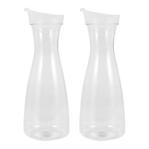2pcs 1L Carafes à eau en plastique avec couvercles blancs à onglets rabattables - Pichets incassables de qualité alimentaire et recyclables - pot de jus