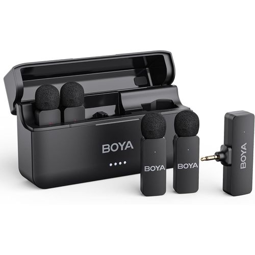 CLICKSELL-By-V4 Microphone Sans Fil Pour Appareil Photo, Sortie Mono 4 Canaux, Mini Microphone Pour Appareil Photo Avec Trs 3,5 Mm, Micro Cravate Sans Fil Pour 4 Personnes, Suppression Du Bruit, Micr