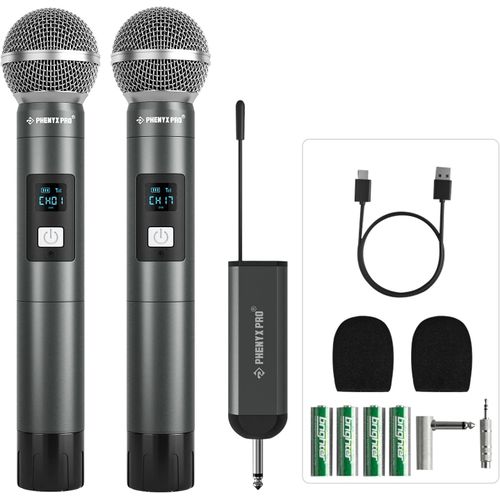 CLICKSELL-Micro Sans Fil Professionnel Numérique, Avec 2 Microphones Dy ques À Main, 2X5 Groupes De Fréquences Uhf, Mini Récepteur, Micro Karaoke En Métal Pour L'Église, Le Dj, Le Chant(Pdp-2-2H)
