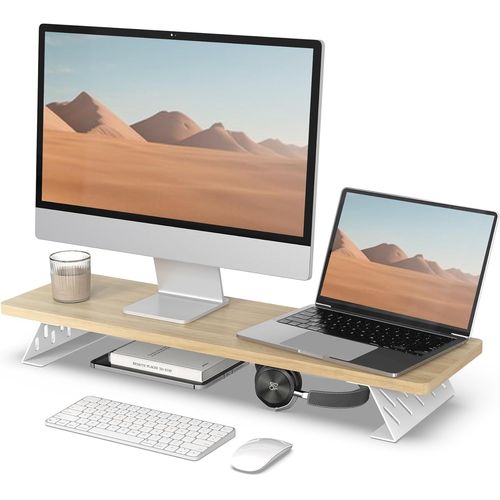 CLICKSELL-Fenge Réhausseur d'Écran d'Ordinateur, Dual Support de Moniteur Portable, Pour 2 Moniteurs, PC, TV, Ordinateur, Imprimante (Chêne, 80cm)