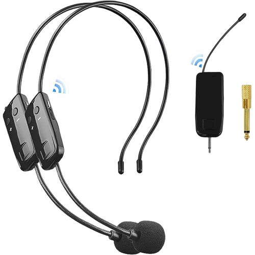 CLICKSELL-Micro Serre Tete Sans Fil,Uhf Wireless Microphone 2.4G,Transmission Sans Fil De 50 M,Compatible Avec 3,5 Mm Et 6,35 Mm,Pour Conférence, Enseignement, Guide Touristique, Etc