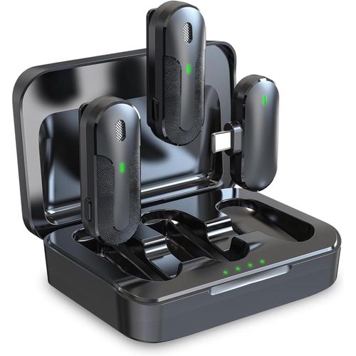 CLICKSELL-Dual Wireless Mini Microphone Set Tx-301 ¿ 2 Microphones Cravate Sans Fil Avec Réduction Intelligente Du Bruit, Récepteur Usb-C, Étui De Chargement, Clip-On ¿ Idéal Pour Le Podcasting
