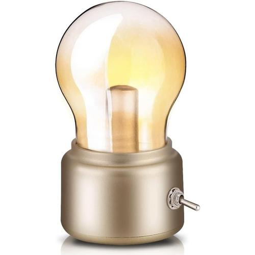 Lampe Ampoule Rétro Led Rechargeable Par Usb, Mini Lampe De Chevet Et De Bureau, Dorée