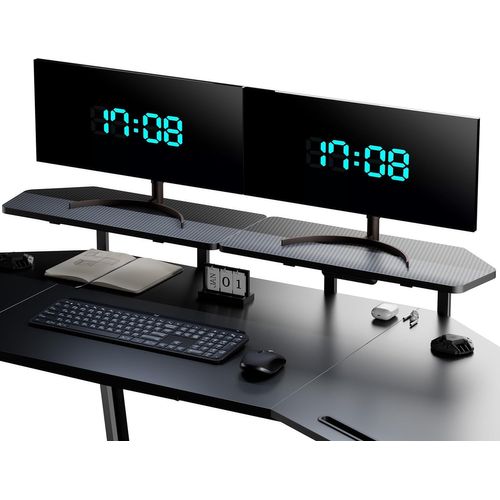 CLICKSELL-EUREKA ERGONOMIC Support pour Écran d'Ordinateur, Organisateur de Bureau Multifonctionnel 50 x 22 cm, Étagère Flottante pour Bureau en Forme d'Aile, Élévateur en Fibre de Carbone (Noir, 2 P