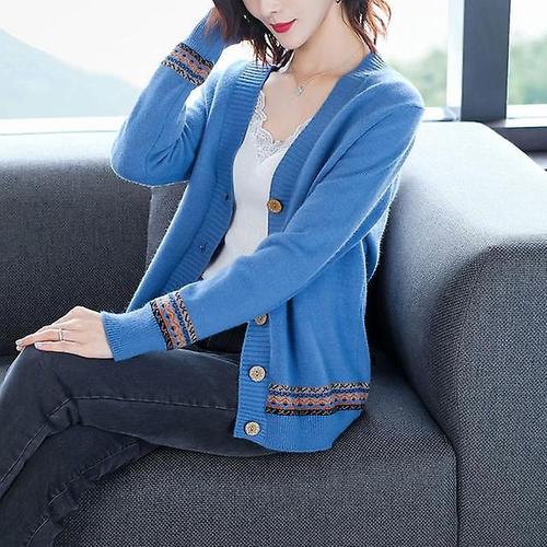 Cardigan En Tricot À Manches Longues Pour Femme, Pull Grande Taille, Vêtements D'automne, Col Décontracté, Pic D'hiver Pour Femme Verte Et Rose, Couleur M Azul