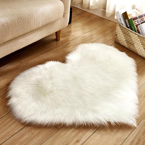 Tapis En Forme De C¿Ur, 1 Pièce, Tapis En Fausse Fourrure En Peluche Pour Salon Et Chambre À Coucher, Décoration De Maison Blanche