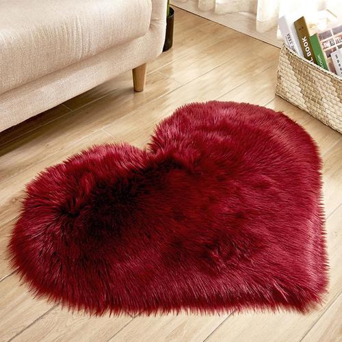 Tapis En Forme De C¿Ur 1 Pièce, Tapis En Fausse Fourrure En Peluche Pour Salon Et Chambre À Coucher, Décoration D'intérieur Bordeaux