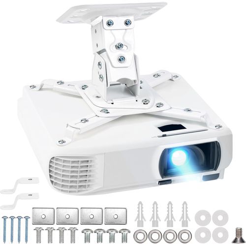 CLICKSELL-Support Plafond Videoprojecteur Universel Blanc - Supporte 23 À 35 Cm & 8 Kg - Support Mural Videoprojecteur En Alliage D¿Aluminium Avec Inclinaison, Pivot & Bras