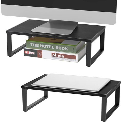 CLICKSELL-Support d'écran¿Support d'écran Riser, élévation d'écran,2 pièces, élévation, support d'ordinateur, pour ordinateur portable, ordinateur,ordinateur portable, PC,40CM¿Bois,Noir
