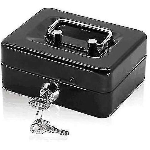 Petit Tiroir-Caisse Avec Serrure À Clé, Tiroir-Caisse En Métal Portable Avec Double Couche Et 2 Clés De Sécurité 12.5 * 10 * 5.6cm (S), Noir -