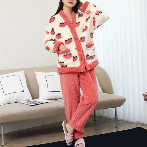 Pyjama Polaire Femme Friendumo - Ensemble Deux Pièces Haut Manches Longues + Pantalon, Poches, Doux Et Chaud, Plusieurs Couleurs