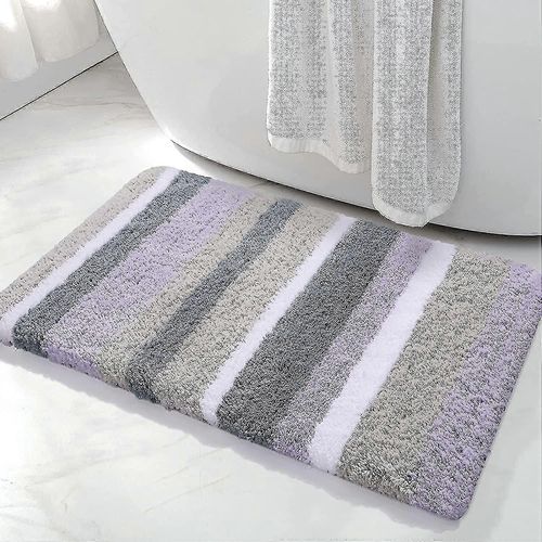 Tapis de bain rayés en microfibre Tapis de bain (gris violet, 17 « x24 ») Extra épais, doux et hirsute, absorbant, lavable en machine, tapis de bain antidérapants pour Ba