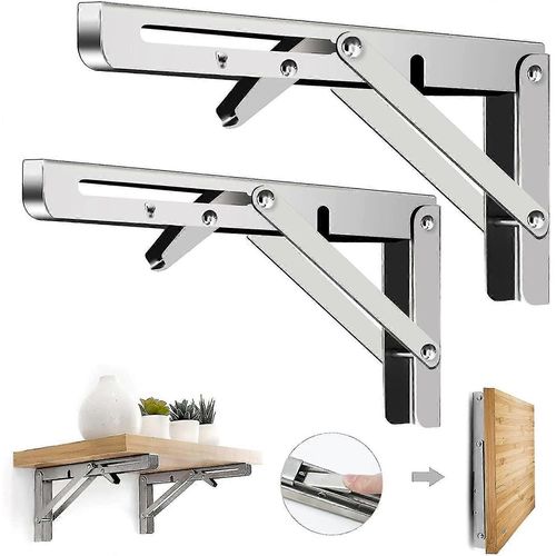 2pcs Supports D'étagère Pliants - Support D'étagère Triangle Pliable En Métal Robuste, Charnière De Table Pliante Murale De Bricolage, Gain De Place Pour Table De Banc -