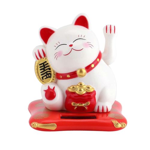 Décor de voiture de chat ondulant blanc à énergie solaire - bonne chance richesse accueillant affichage à la maison