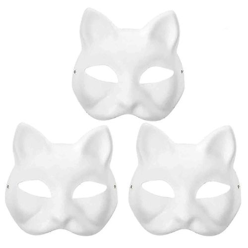 3PCS Therian Masques Blanc Chat Masques Blanc DIY Halloween Masque Animal, Masque De Chat