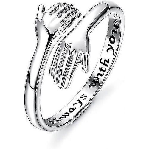 Bague En Argent Sterling 925 Câlin Pour Femmes Réglable Étreindre Les Mains Ouvertes Amour Promesse Bague D'amitié