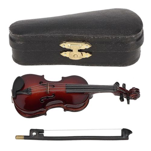 Violon miniature en bois avec support noeud et étui Mini instrument de musique maison de poupée modèle décoration 10cm