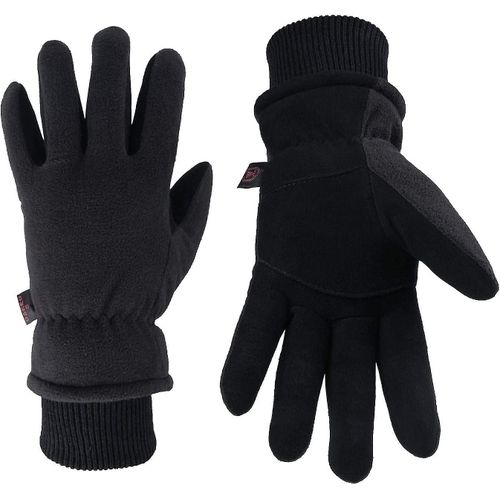 Gants D'hiver -30f En Cuir Suédé Résistant Au Froid - Isolés - Résistants À L'eau - Coupe-Vent - Gant Thermique Pour La Conduite, La Randonnée, Le Travail Sur La Neige Par Temps Froid - Petit Denim-Noir