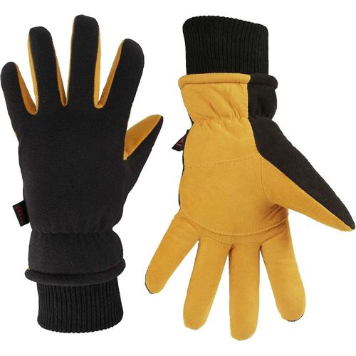 Gants D'hiver -30f En Cuir Suédé Résistant Au Froid, Isolés, Résistants À L'eau, Coupe-Vent, Gants Thermiques Pour La Conduite, La Randonnée, Le Travail Sur La Neige Par Temps Froid - Moyen Doré-Noir
