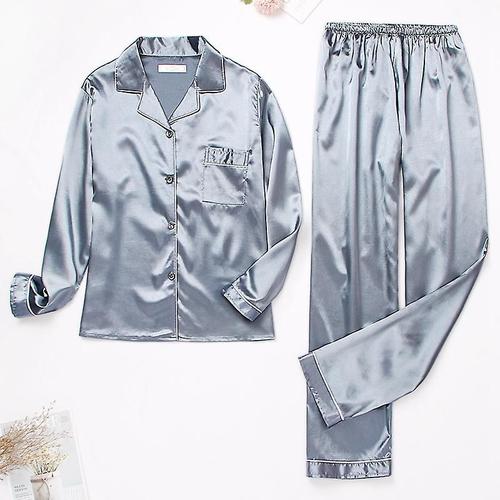 Pyjama En Satin De Soie Pour Femme Ensemble De Pyjamas Vêtements De Nuit Pijama Pyjama Costume Femme Sommeil Ensemble Deux Pièces Vêtements De Détente Pour Femmes Grande Taille Xxl Blg Bleu Gris