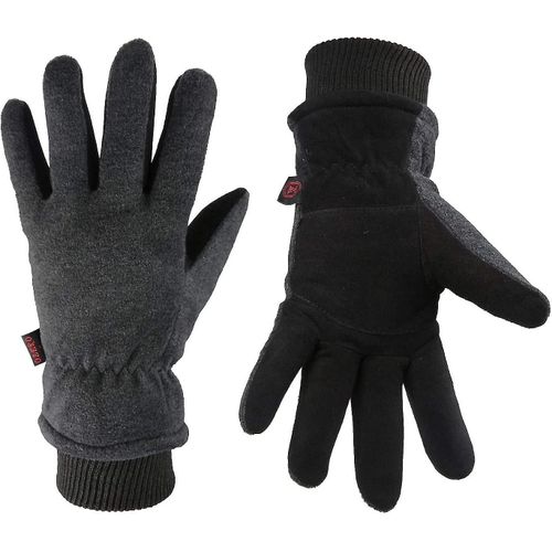 Gants D'hiver -30f En Cuir Suédé Résistant Au Froid - Isolés - Résistants À L'eau - Coupe-Vent - Gant Thermique Pour La Conduite, La Randonnée, Le Travail Sur La Neige Par Temps Froid - X-Large Gris-Noir