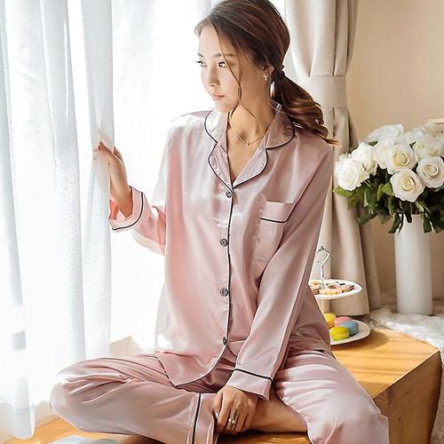 Pyjama En Satin De Soie Pour Femmes Ensemble De Pyjamas Vêtements De Nuit Pijama Pyjama Costume Femme Sommeil Ensemble Deux Pièces Vêtements De Détente Pour Femmes Grande Taille 4xl Blg Rose