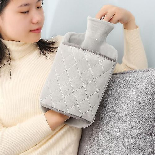 Bouillotte Pvc 1.0l Sac D'eau Chaude Avec Couverture Souple Sans Bpa Sans Odeur Pour Soulager La Douleur Faciliter Les Douleurs Thérapie Chaude Froide Gris