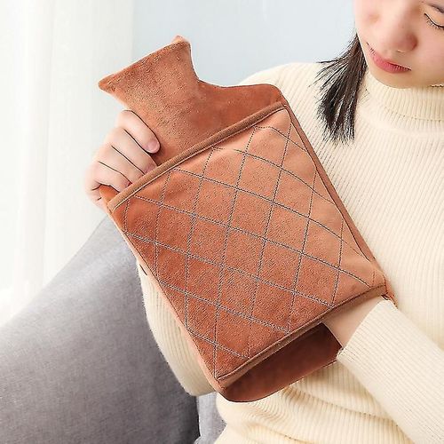 Bouillotte En Pvc 1,0 L, Sac D'eau Chaude Avec Couverture Souple, Sans Bpa, Sans Odeur, Pour Soulager La Douleur, Soulager Les Douleurs, Thérapie Chaude Et Froide, Marron