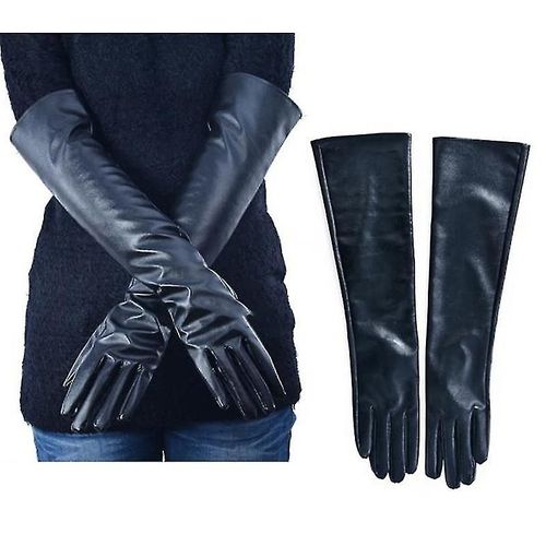 Gants Longs En Cuir Pour Femmes, Doigts Complets, Chauffe-Coude D'hiver, Gants D'opéra, 40cm, Noirs