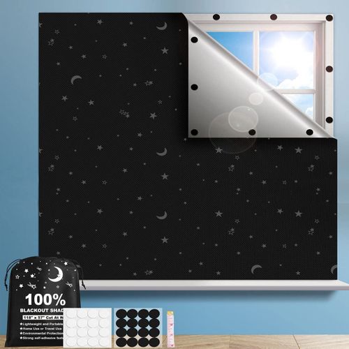 Rideaux Occultants Portables 100 * 145cm (Noir + Étoile) Rideaux Occultants Pour Fenêtre De Voyage Couverture De Fenêtre Occultante Temporaire Amovible Réutilisable Pour Bureau De Chambre À Coucher Bé