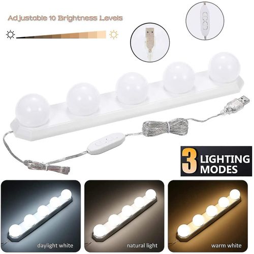 5 Ampoules Led Miroir Lumière Led Tricolore Usb Beauté Maquillage Ampoule