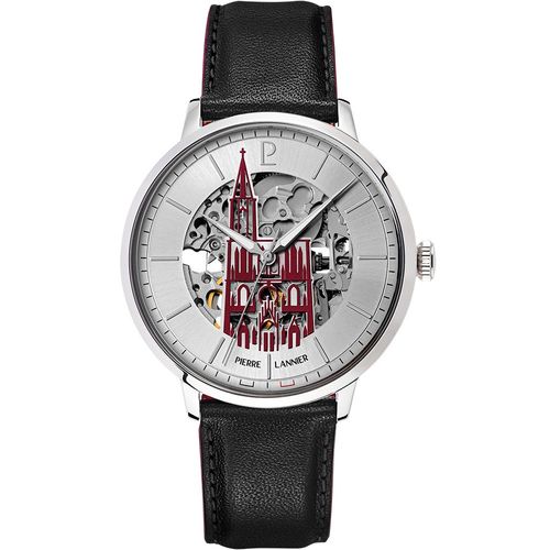 Montre Homme Cathedrale Argenté Cadran Argenté Bracelet Cuir Noir 20 Mm