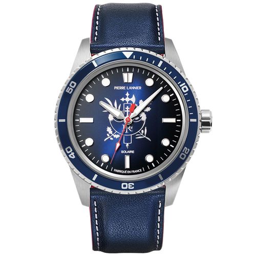 Montre Homme Élysée Argenté Cadran Bleu Bracelet Cuir Bleu 22 Mm