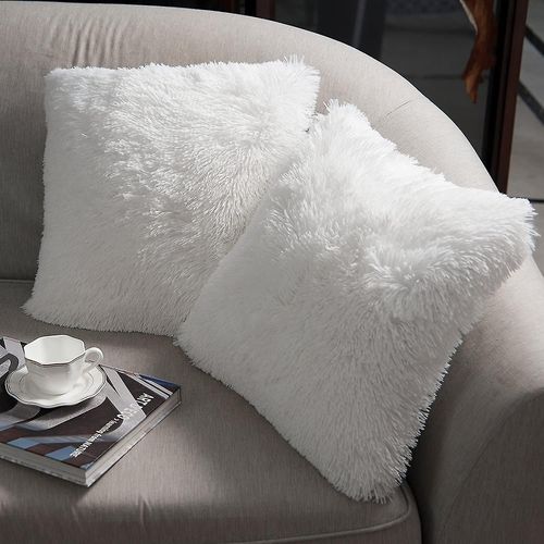 Housses De Coussin Moelleuses Housse De Coussin En Fausse Fourrure Housses De Coussin Carrées Douces Taies D'oreiller Câlines 2 Pièces Blanc
