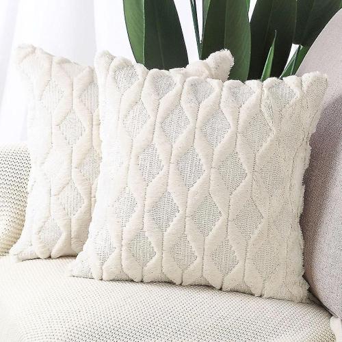 Lot De 2 Housses De Coussin En Velours De Laine Courte En Peluche Douce, Taies D'oreiller De Style Luxueux, Coque D'oreiller Beige 20x20 Pouces