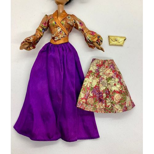 Lot 3 articles compatibles Barbie robe bal longue pochette sac à main jupe lamé orientalisant