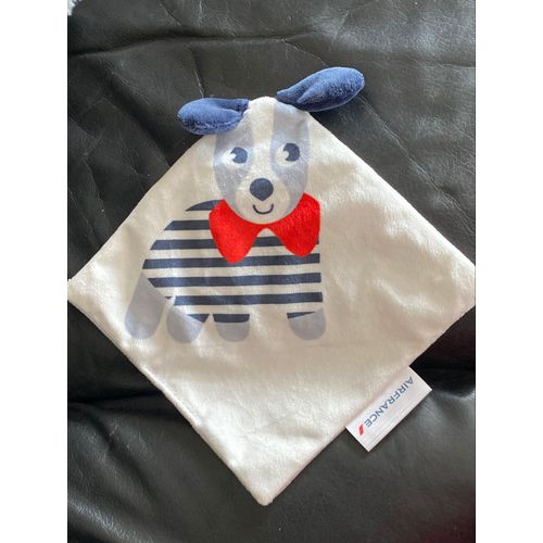 DOUDOU PLAT CHIEN AIR FRANCE BLEU BLANC ROUGE LOSANGE VELOURS 23 CM