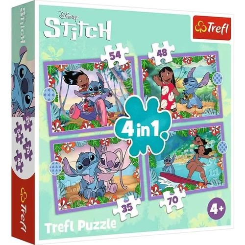 Trefl Disney Puzzle 4in1 Crazy Day Lilo & Stitch puzzle coloré pour les 4 ans et plus