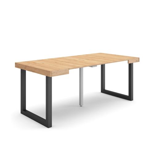 Table Console Extensible, Console Meuble, 180, Pour 8 Personnes, Pieds Bois Massif, Style Moderne, Chêne